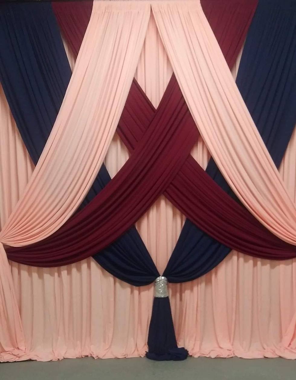 burgundy navy blue and rose gold draping
