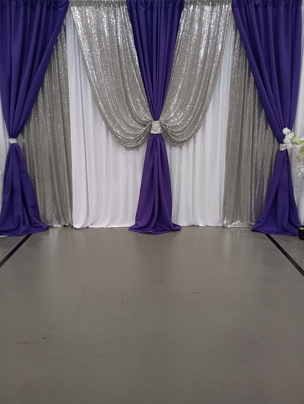 purple and white draping