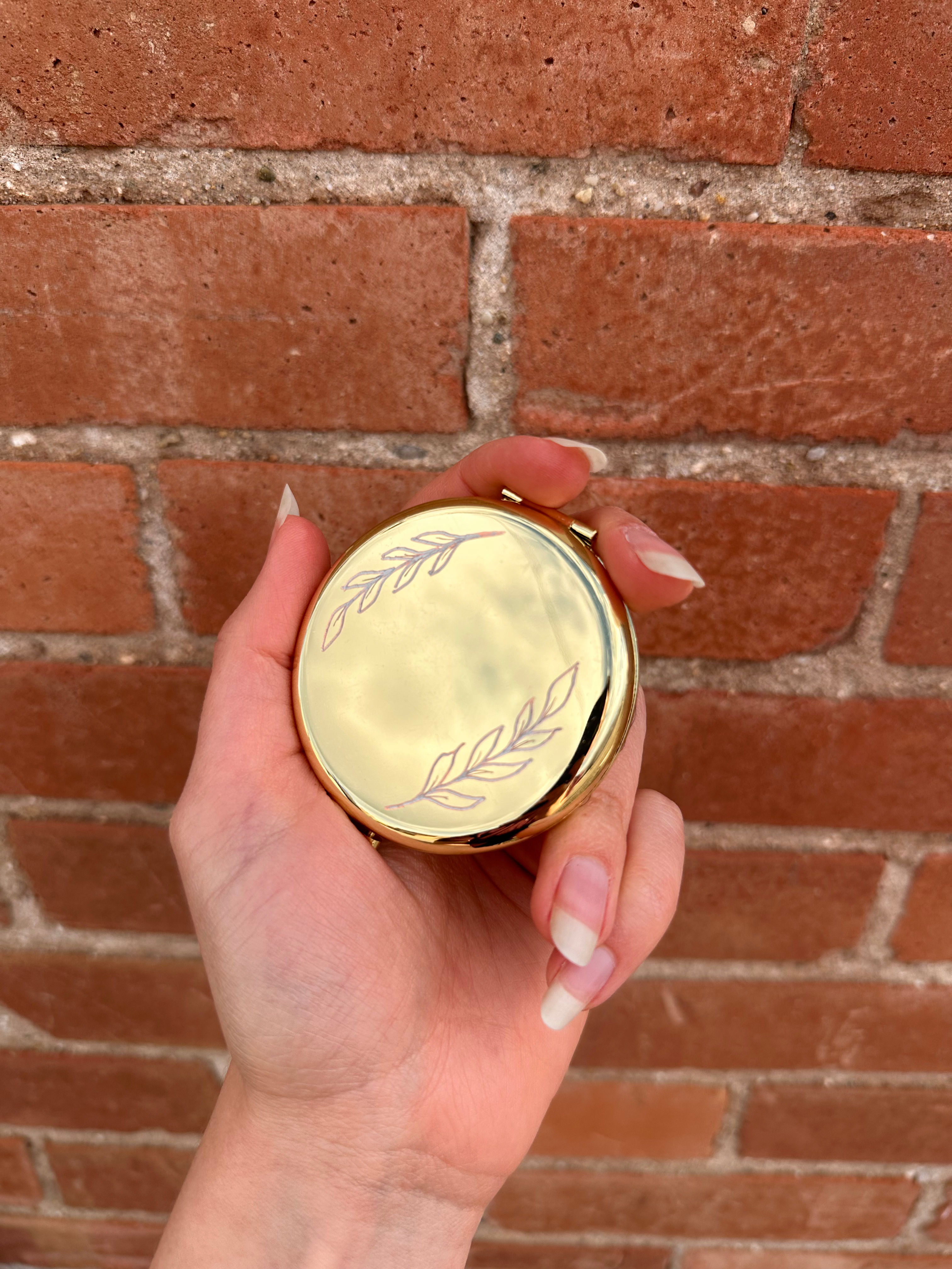 Gold Compact Mirror - Leaves