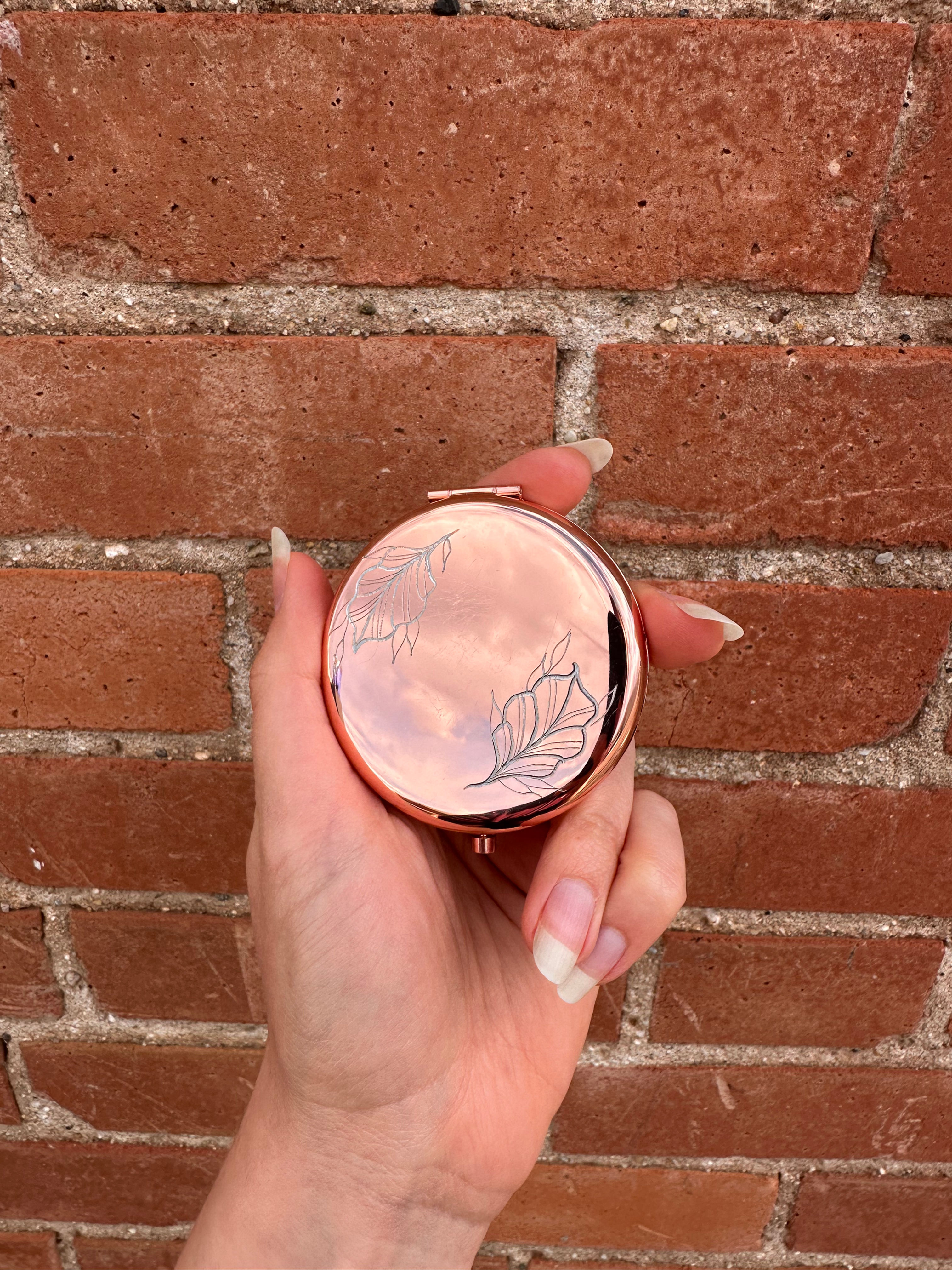 Rose Gold Compact Mirror - Leaves