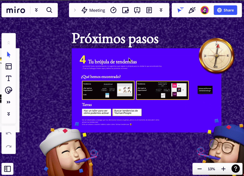 Ahora que has identificado tus tendencias, tráelas en este paso con sus referencias, imágenes y por qué son importantes. Después, ¡define las próximas acciones que vas a llevar a cabo!