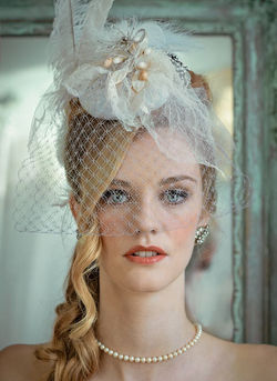 Vintage bride with long blonde hair.