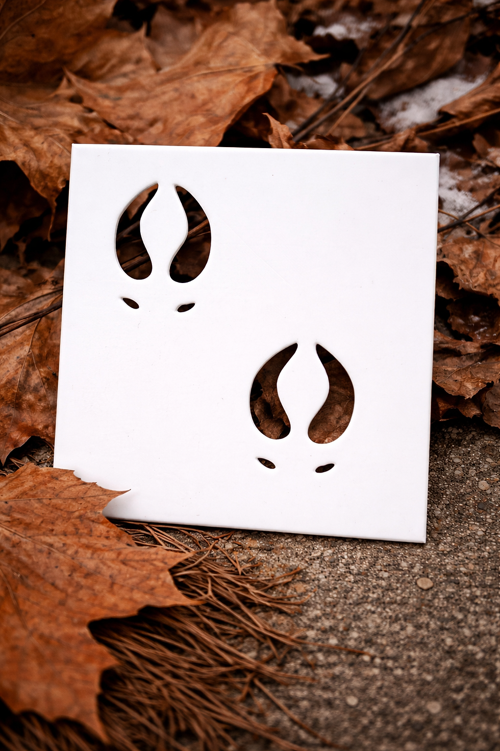 3D printed reindeer footprint stencil designed for creating holiday tracks with paint, flour, or snow effects.