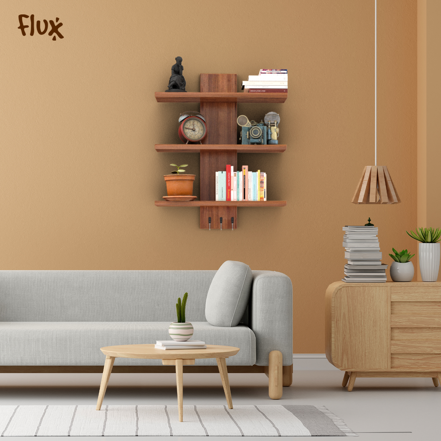 Flux Hashtag Three Tier Wall Shelf Brown