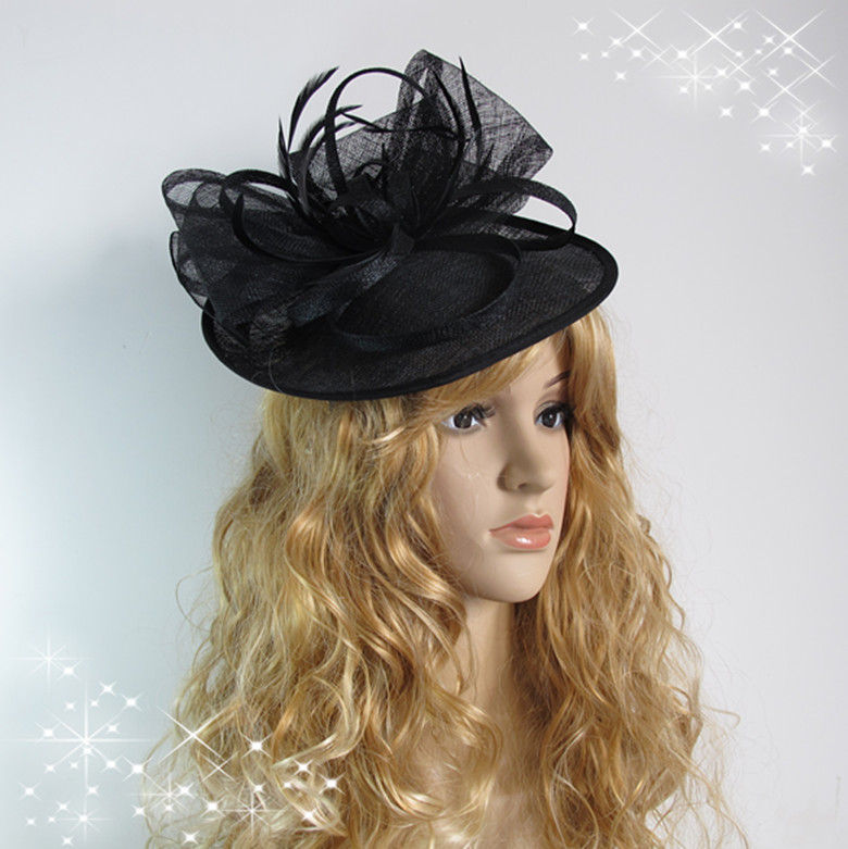 Premium black sinamay fascinator K-480