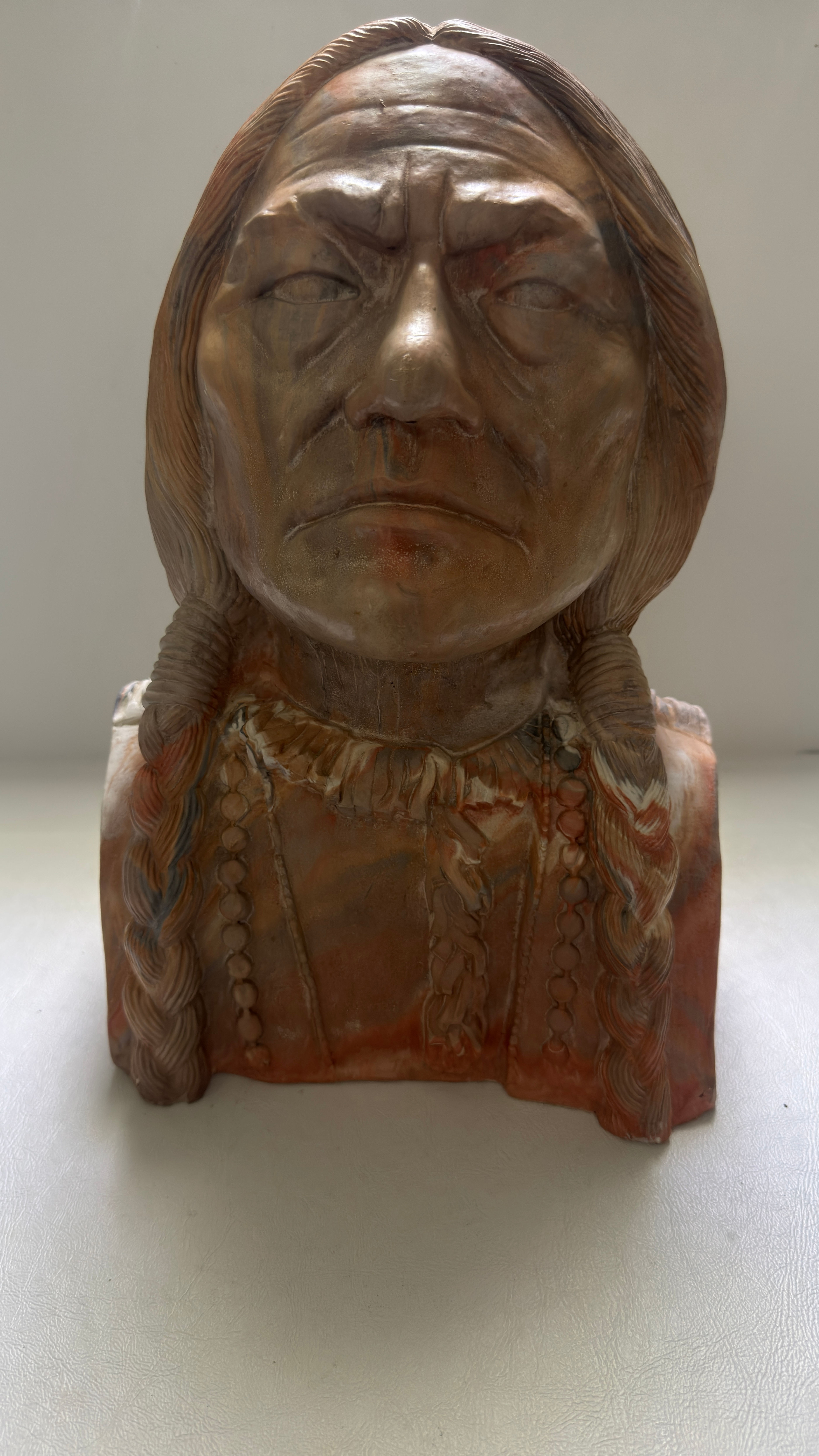 Comanche Pottery Texas Sitting Bull Bust Lakota Tribal Chief Carved Statue 1992