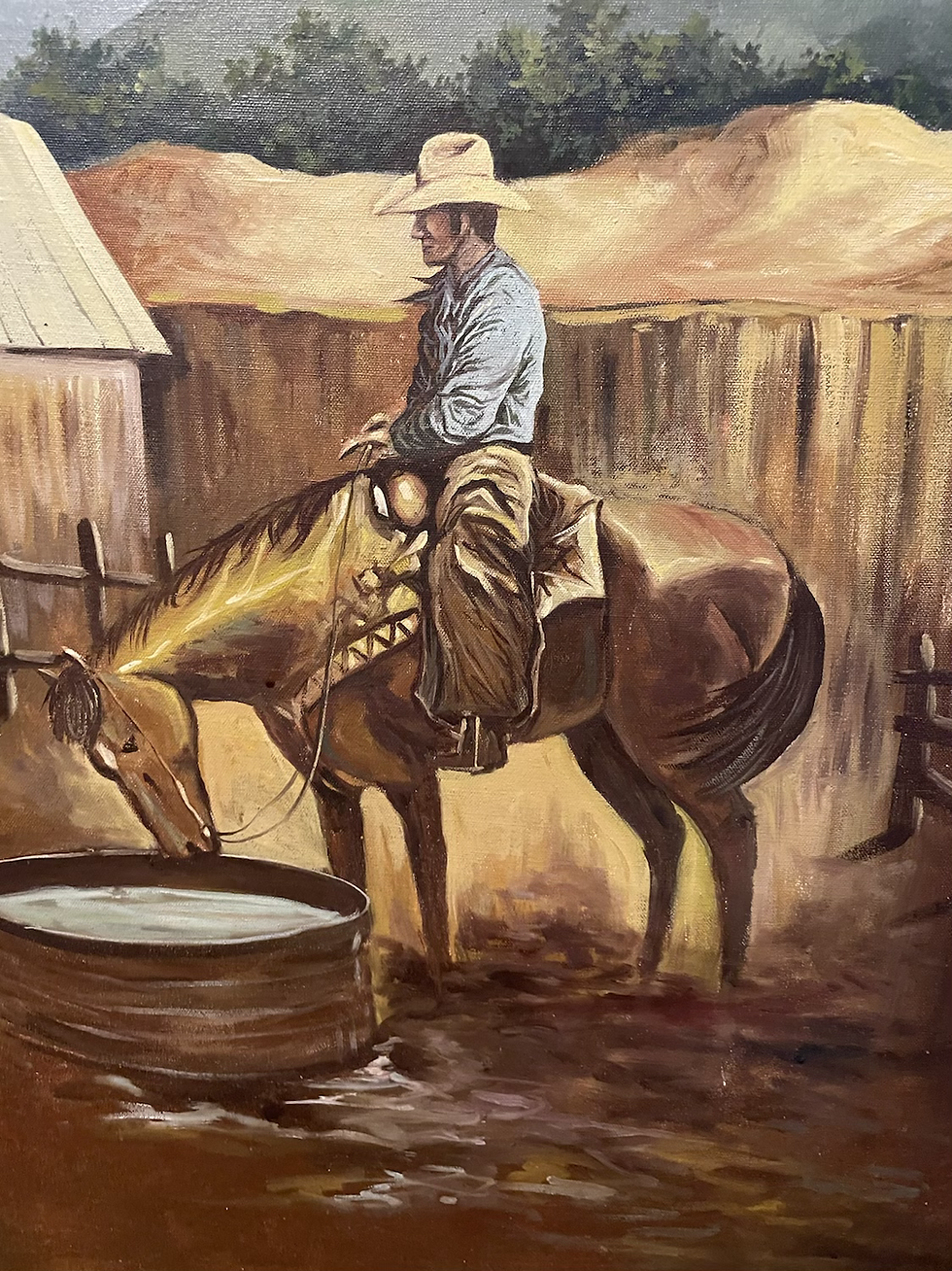 Thumbnail: K. Baker Man On Horse Original Oil Painting On Canvas