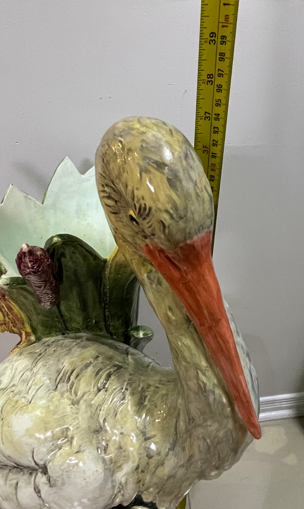 Thumbnail: Large Antique Majolica Stork Vase 37” High