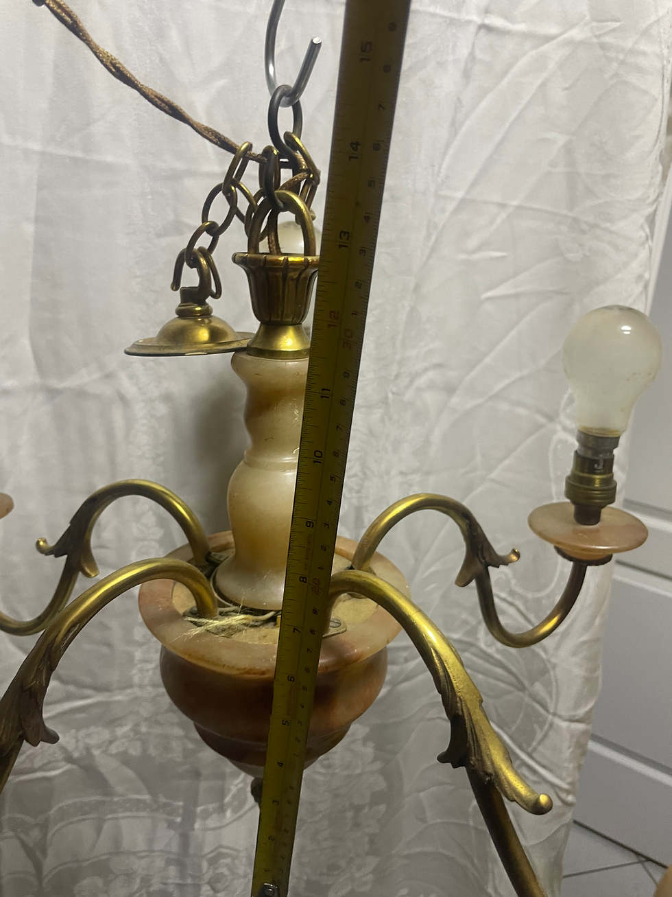 Thumbnail: Vintage Bronze & Alabaster Chandelier 5 Lights