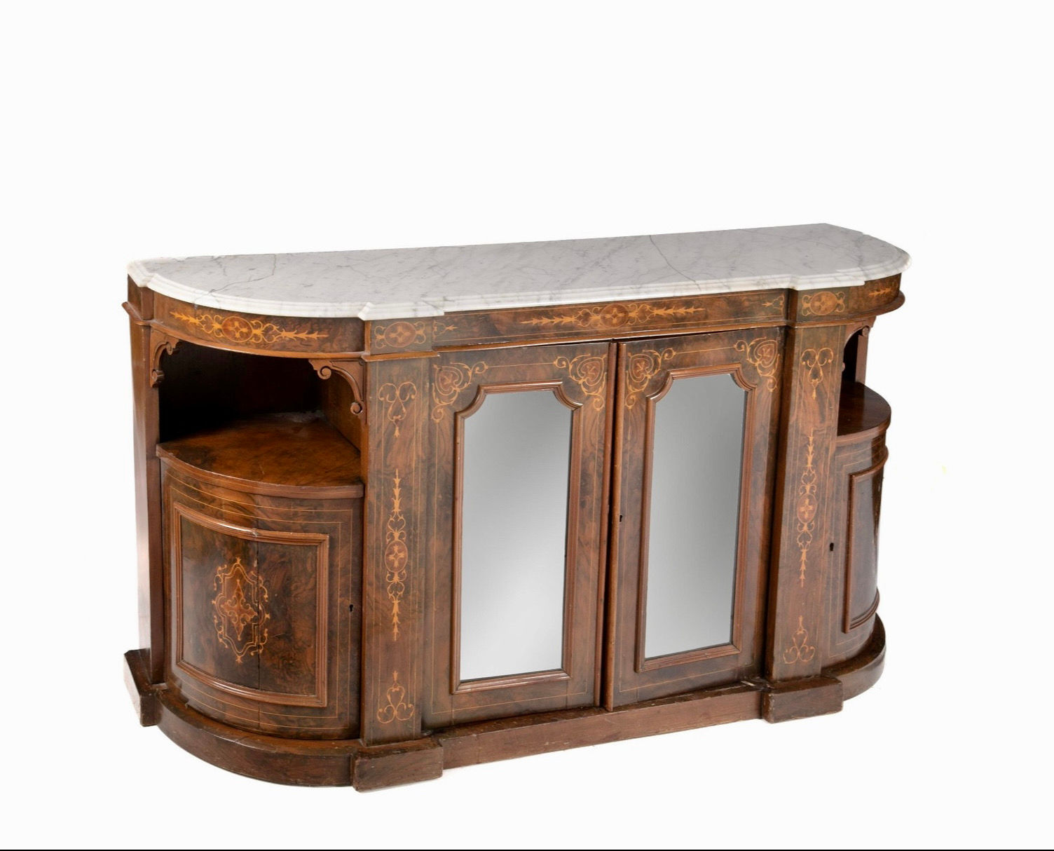 Antique Victorian inlaid & mirrored credenza