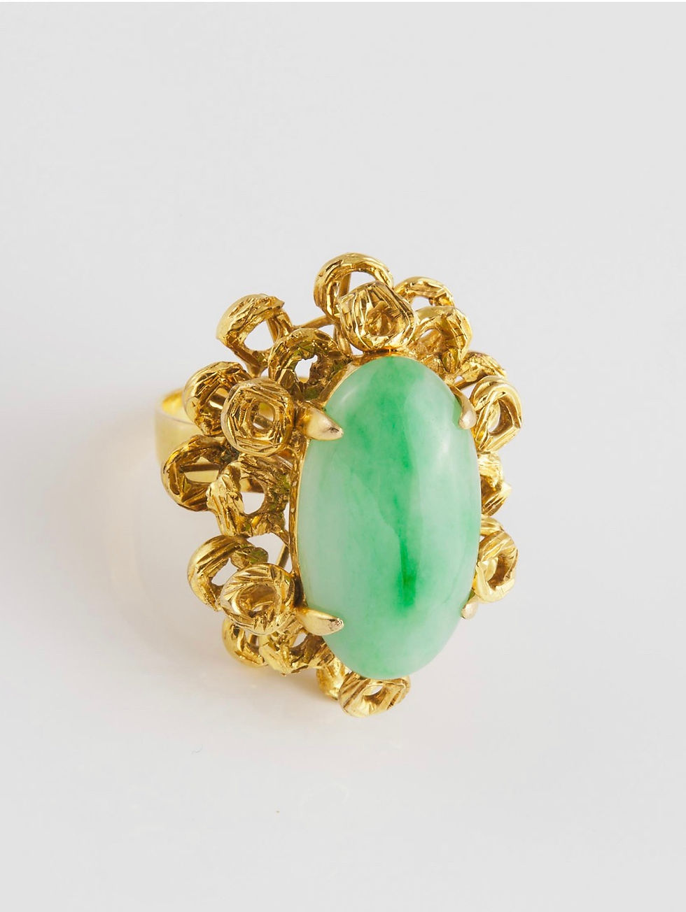 14k Yellow Gold Ring With Large Oval Jadeite Cabochon