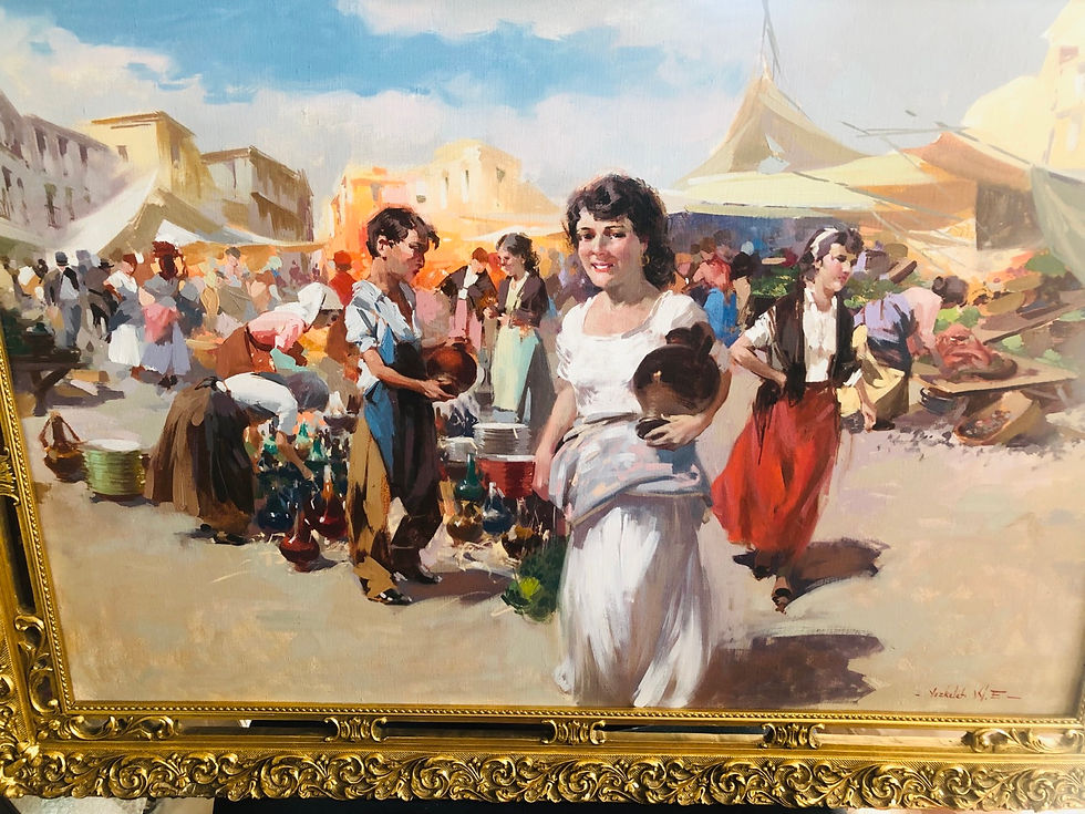 Thumbnail: Vizkeleti Witman Etelka “Market Place” Original Oil Painting On Canvas