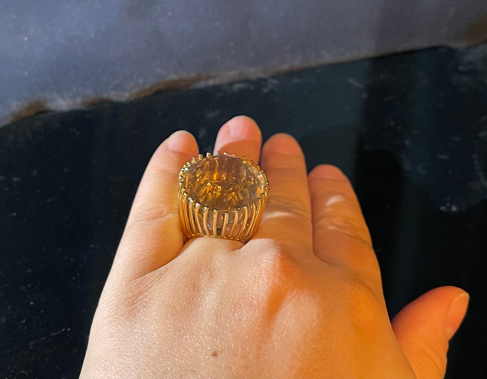 Thumbnail: 14k extra large yellow gold ring with Quartz