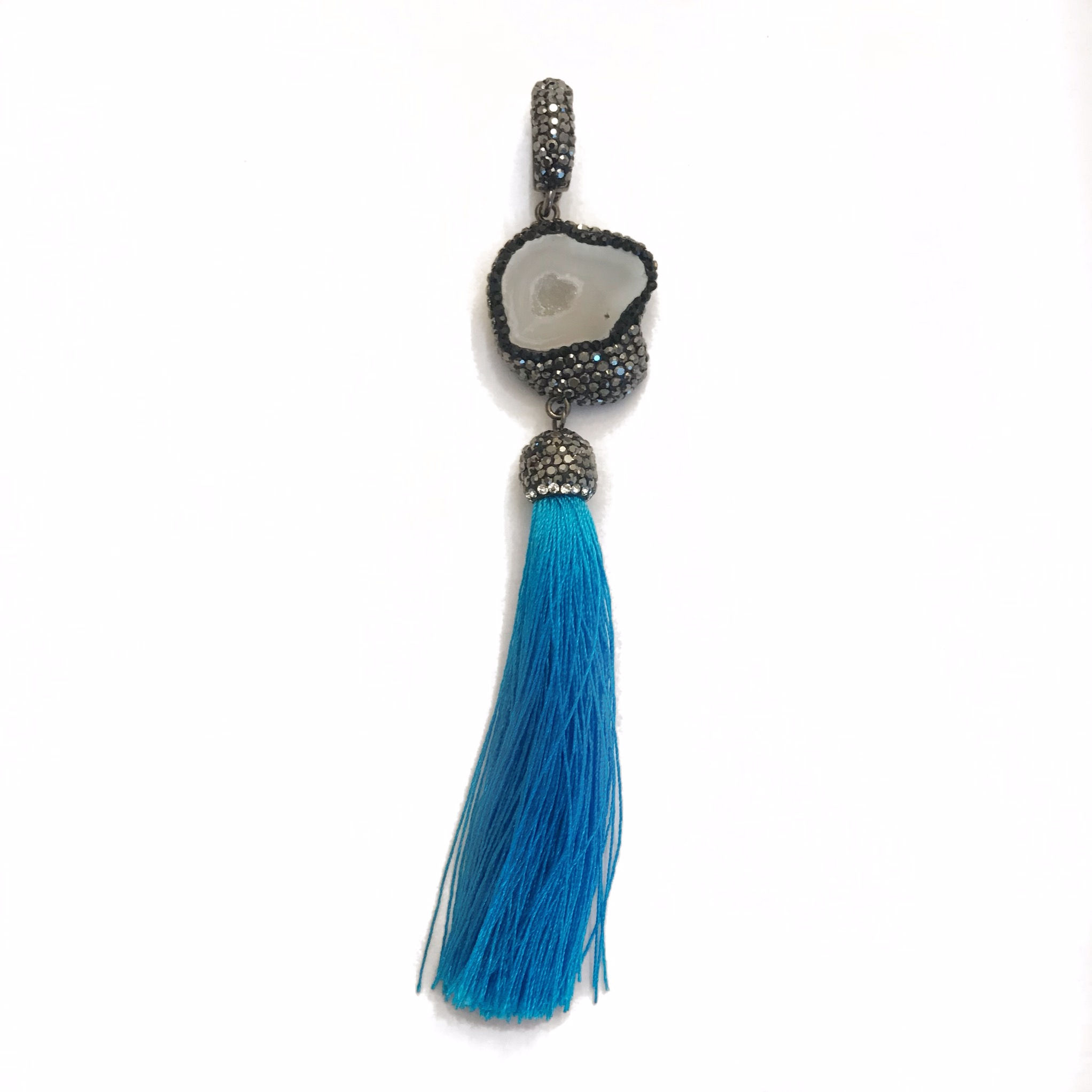 Interchangeable agate blue tassel pendant