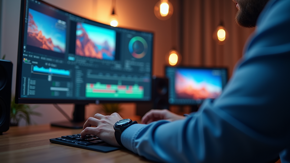 Close-up view of a creative video editing session
