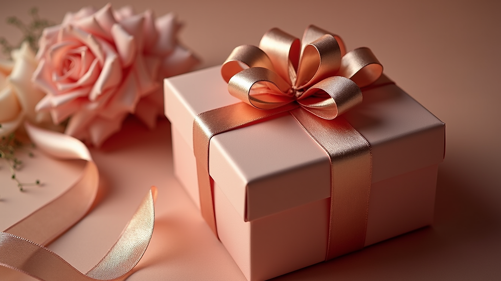 Eye-level view of a beautifully arranged luxury gift box with elegant wrapping