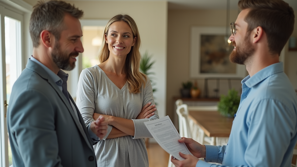Close-up view of a real estate agent showing a Houston home to a couple