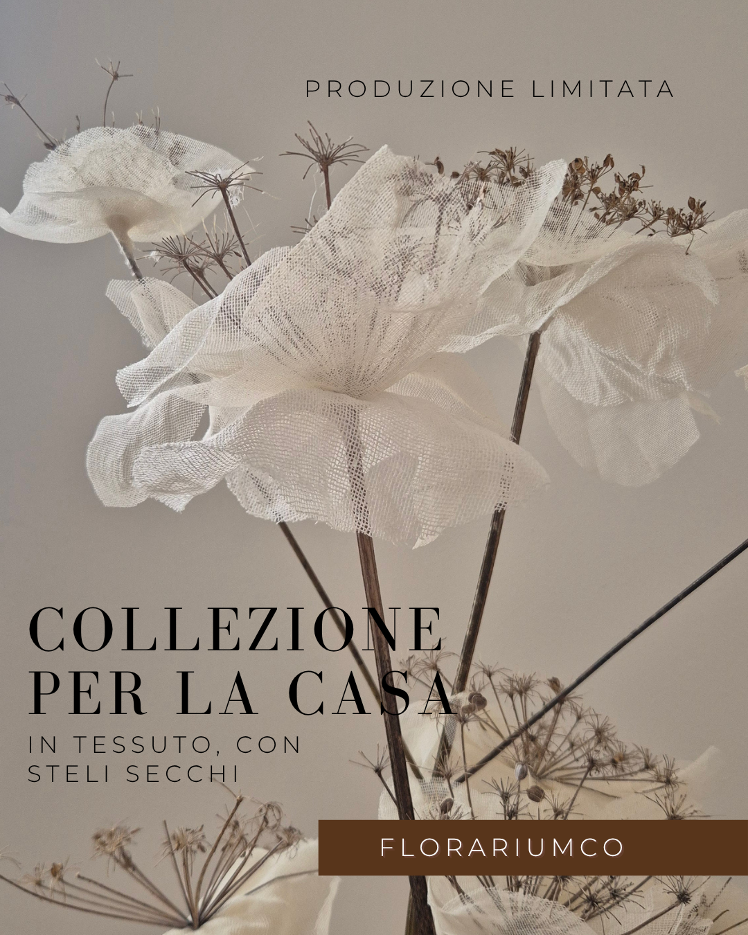 Set 4 Fiori di Tessuto Fatti a Mano con Steli Secchi | Decorazione Casa Bianco C