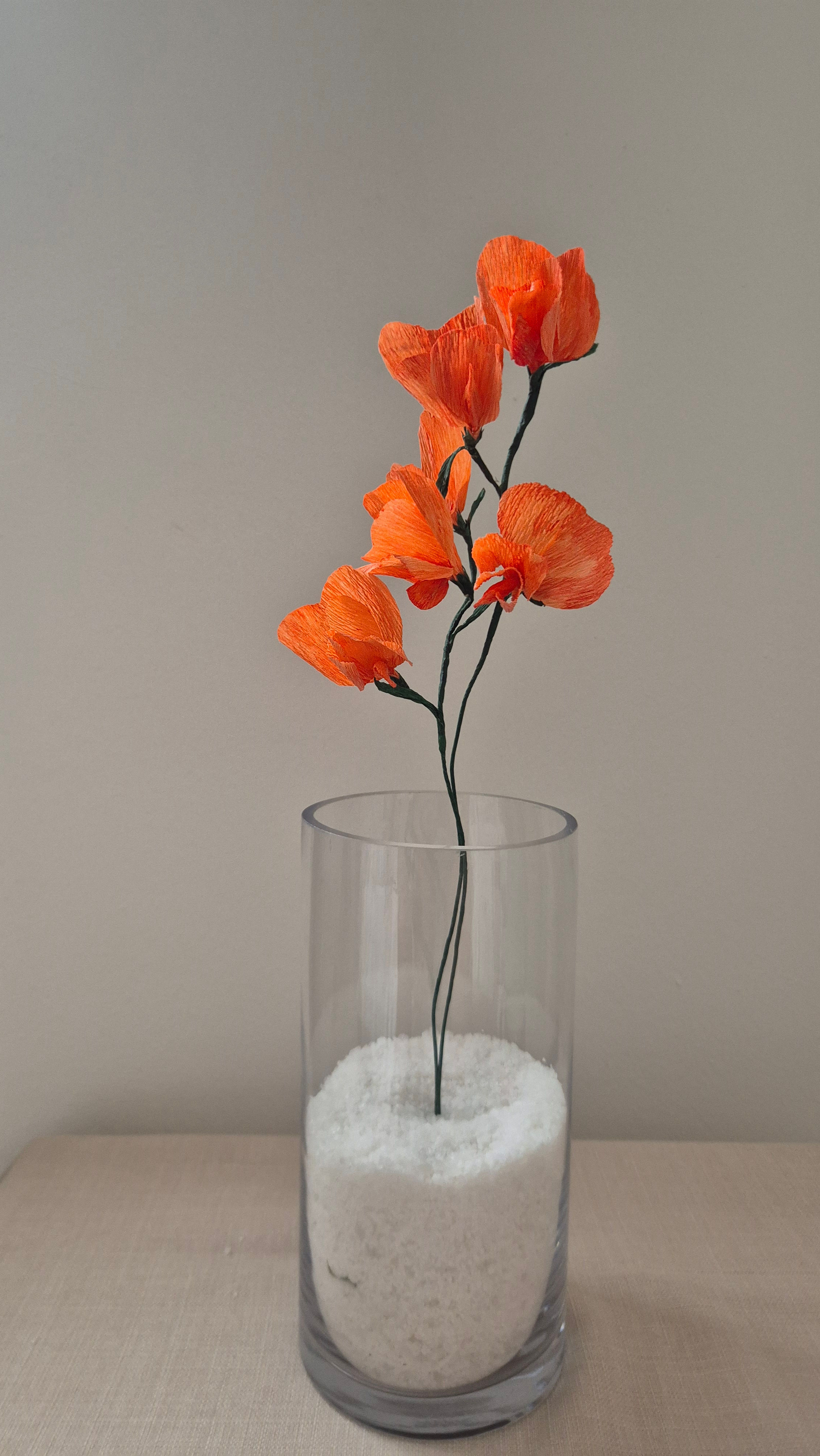 Fiori di Carta Crespa Papavero Arancione, Ramo di Fiori Selvatici, Fiori Corallo