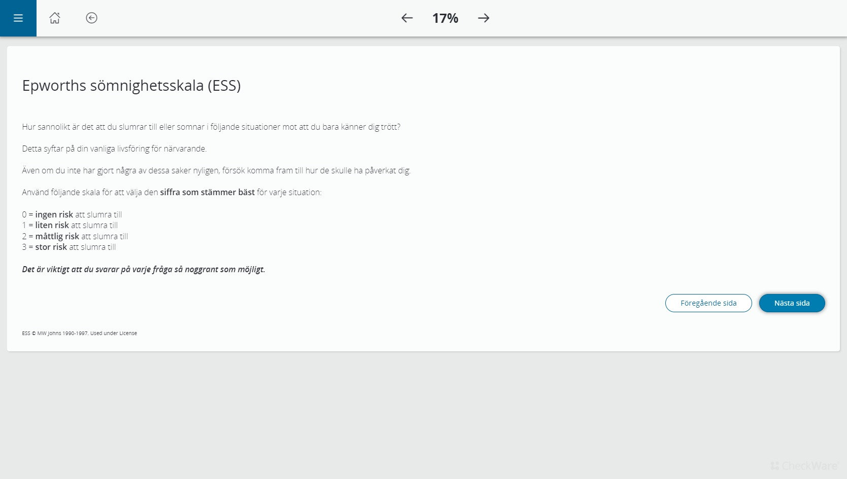 Epworth Sleepiness Scale | CheckWare Sweden