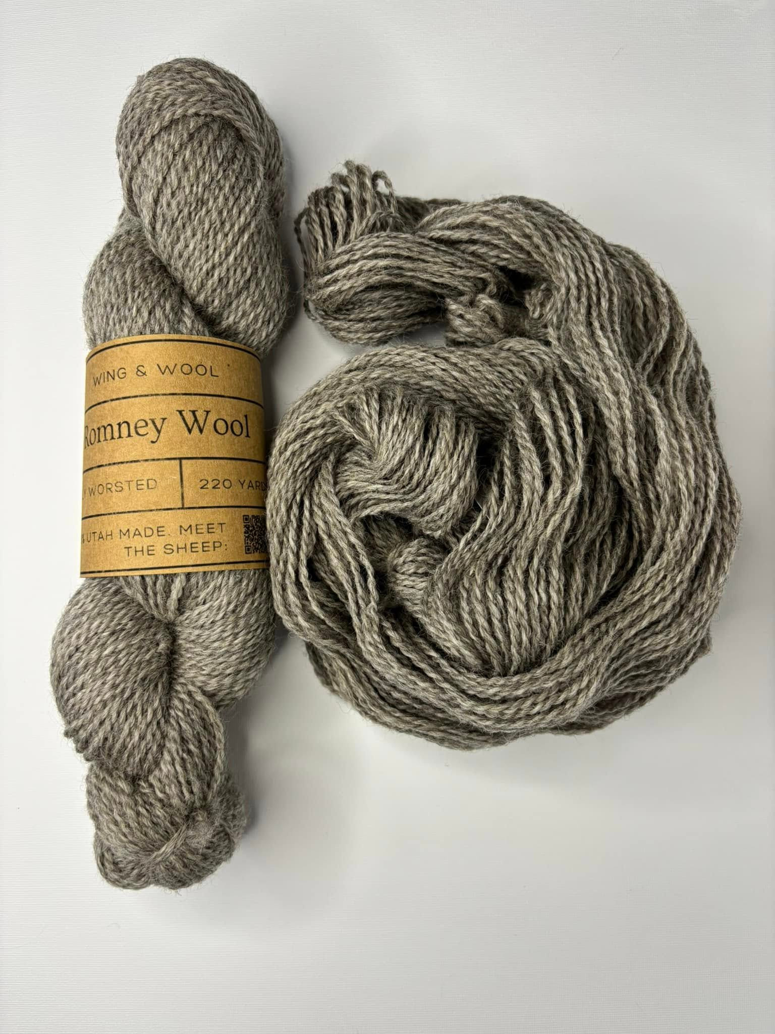 100% Romney Yarn- Natural Grey worsted weight