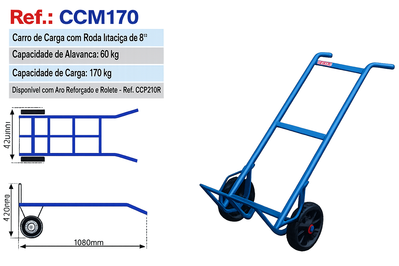 CARRINHO DE CARGA CCM 170 RODA MACICA 170KG