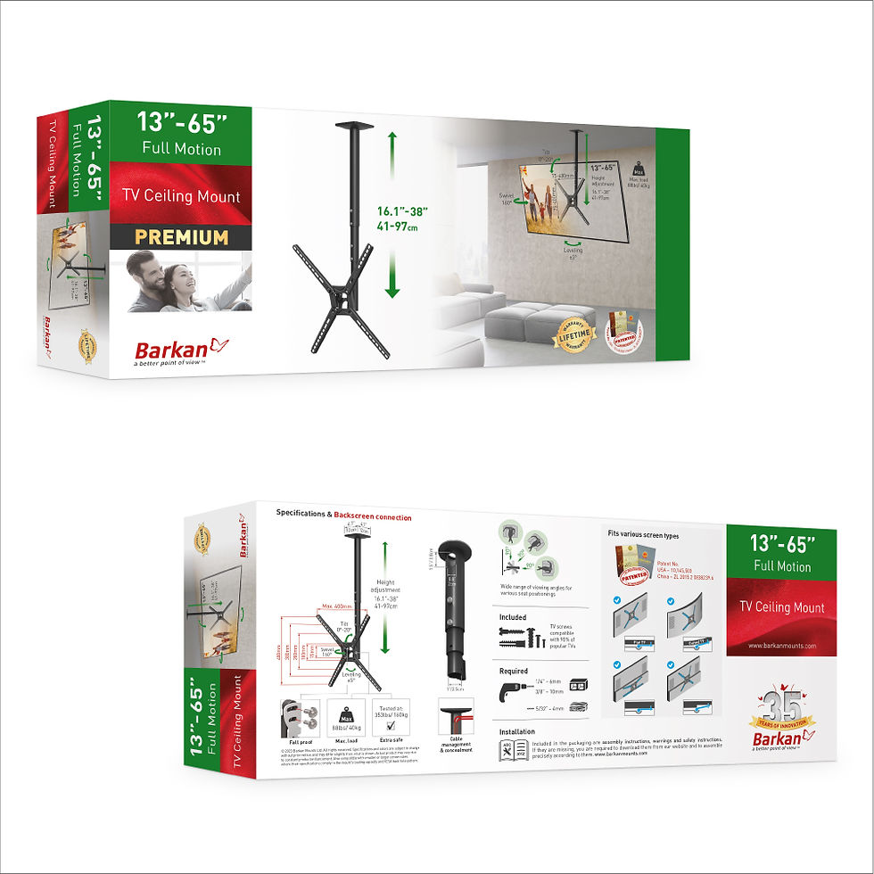 תמונה ממוזערת: מוצר מחודש -דגם 3500B -זרוע ברקן תקרתית עם כוונון גובה עד 97 ס"מ למסכי 13-65