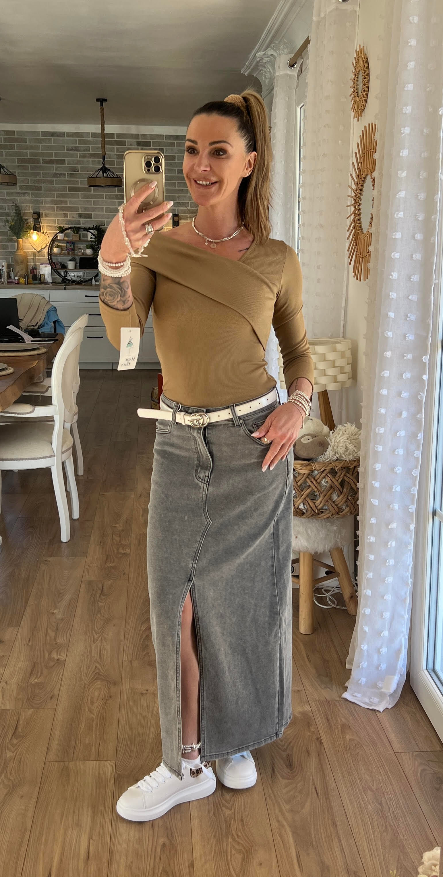 Jupe longue en jeans gris