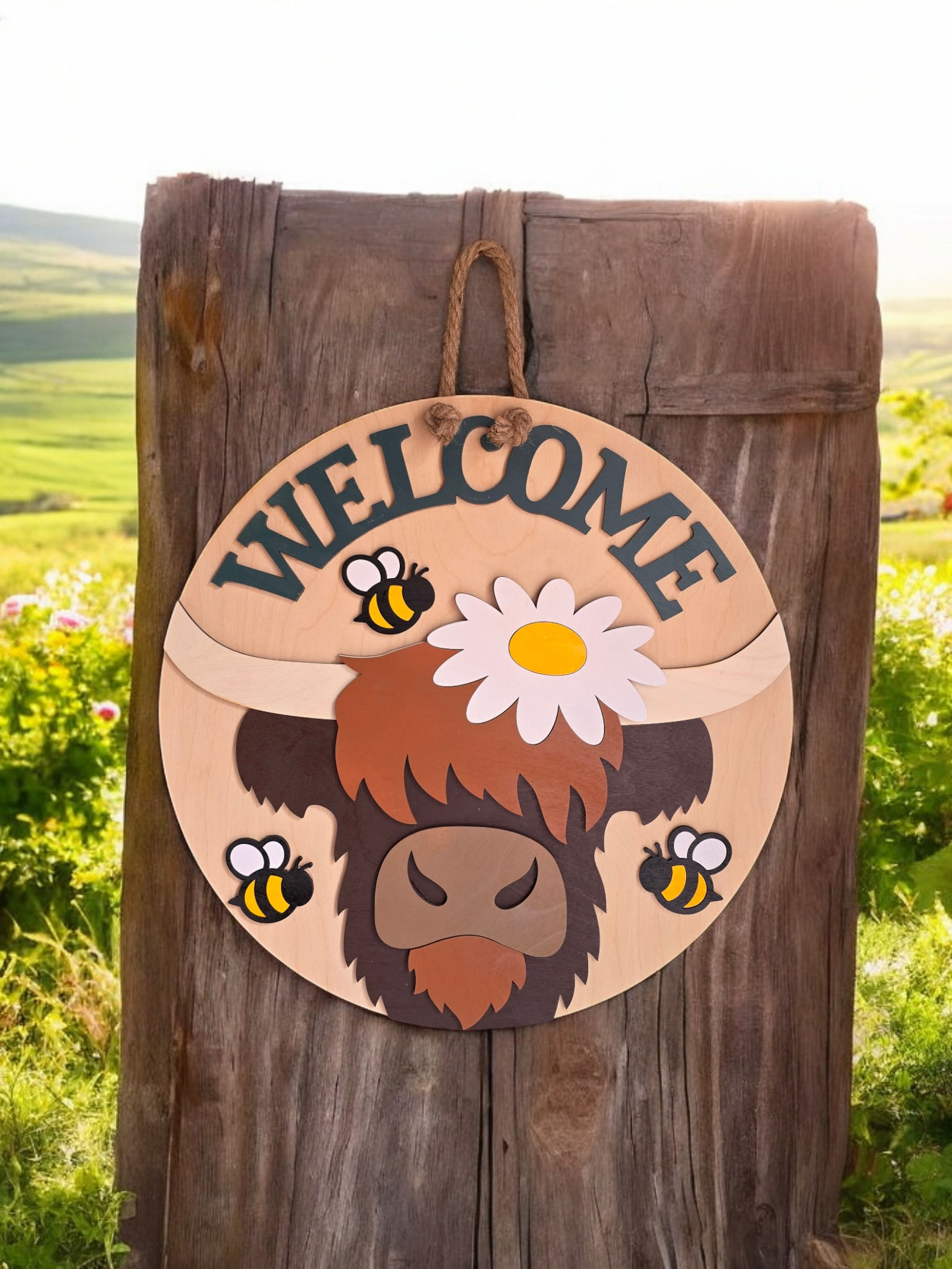 Welcome Highland Cow Sign