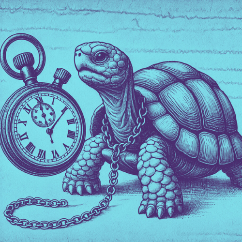 Turtle with pocket watch chained around it's neck