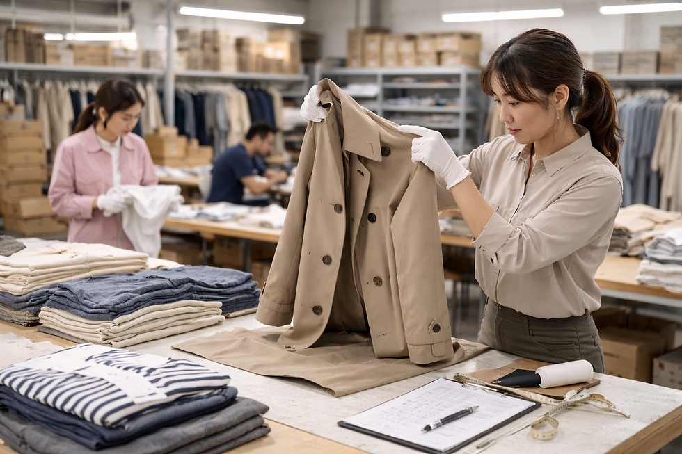 高角度から見たアパレル製品の検品作業