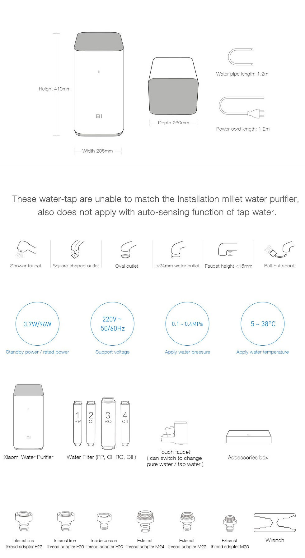 Thumbnail: Xiaomi MR424+ Enhanced Water Purifier – Connects to Existing Faucet, Includes Filter Cartridges