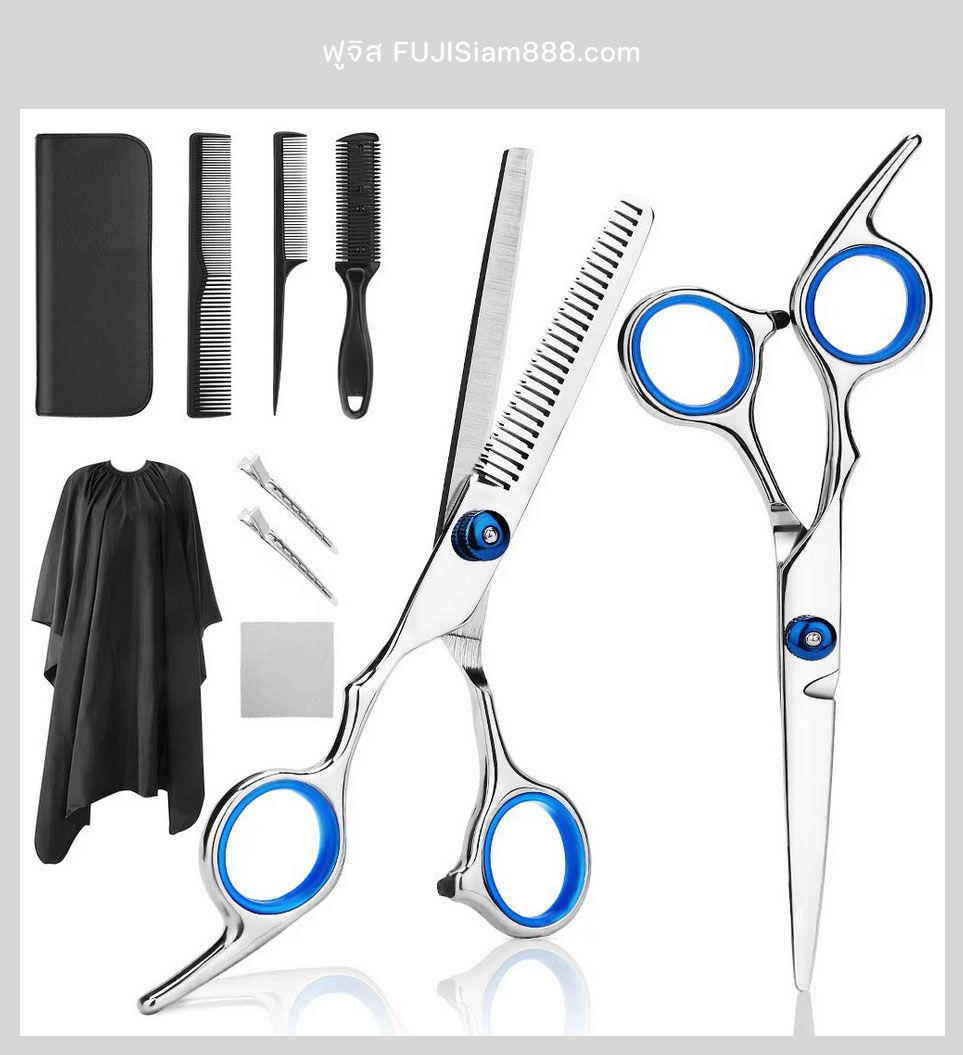Thumbnail: 11Pcs Hair Cutting Scissors Kit – Hairdressing Tools Set with Combs, Cape, Hair Clips, Cleaning Brush