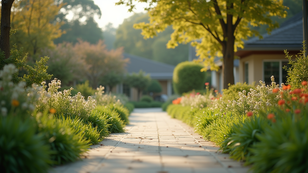 Close-up view of a serene rehabilitation center garden