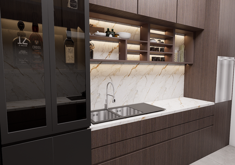 Built-In Shelving, Kitchen Sink, and Cabinet