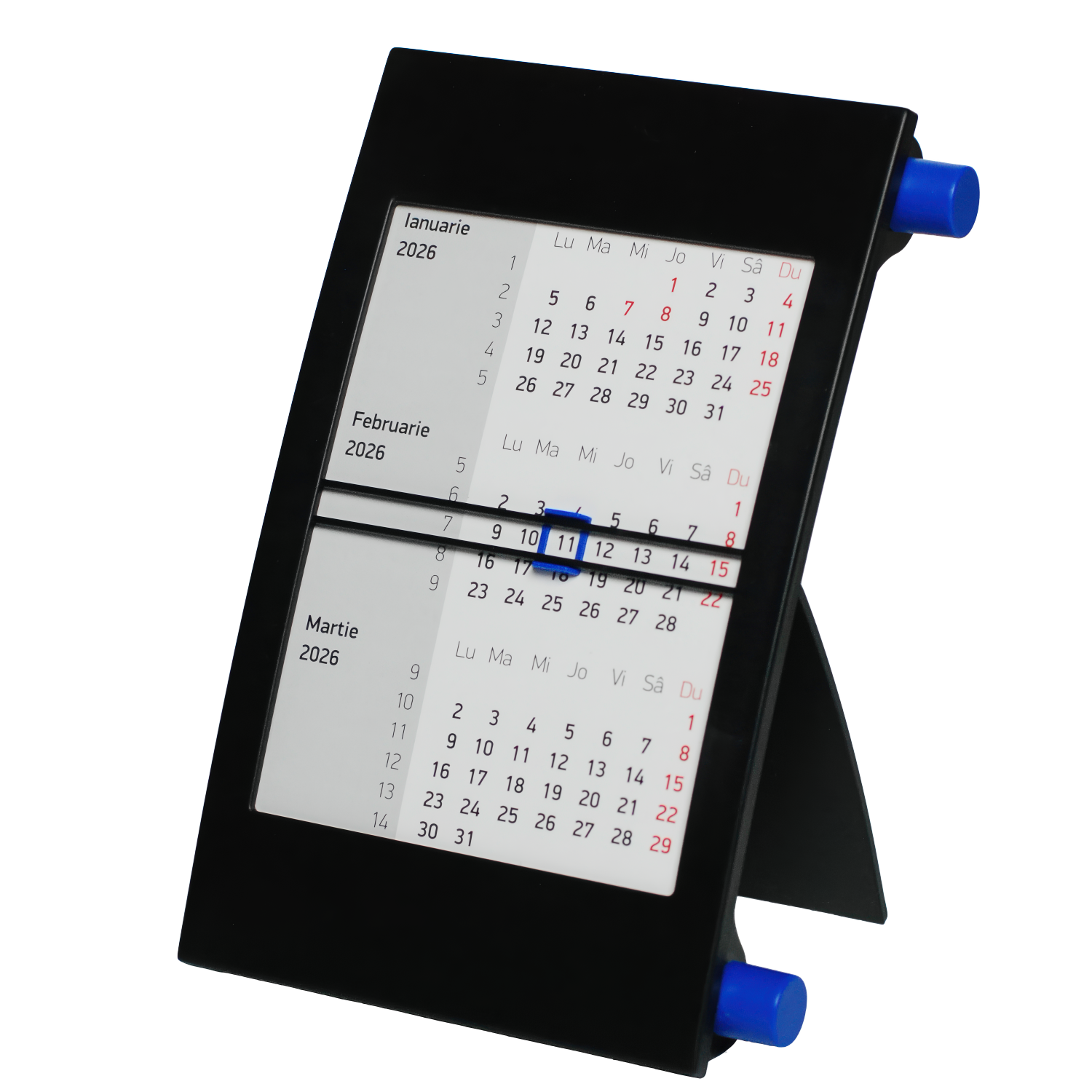 Calendar de birou trimestrial 2026 11x18cm Classic negru/albastru 5012BKbl