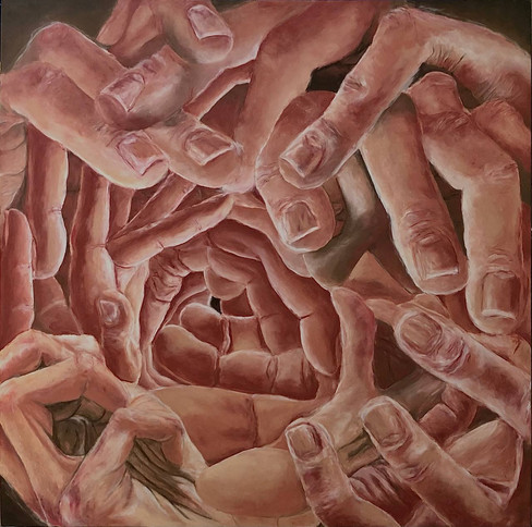 Labirinto di mani, 70x70, pastelli ad olio