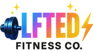 Lfted Fitness CO. Logo featuring sparkles and a barbell