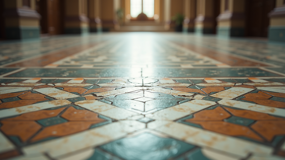 Eye-level view of a beautifully tiled floor showcasing intricate patterns