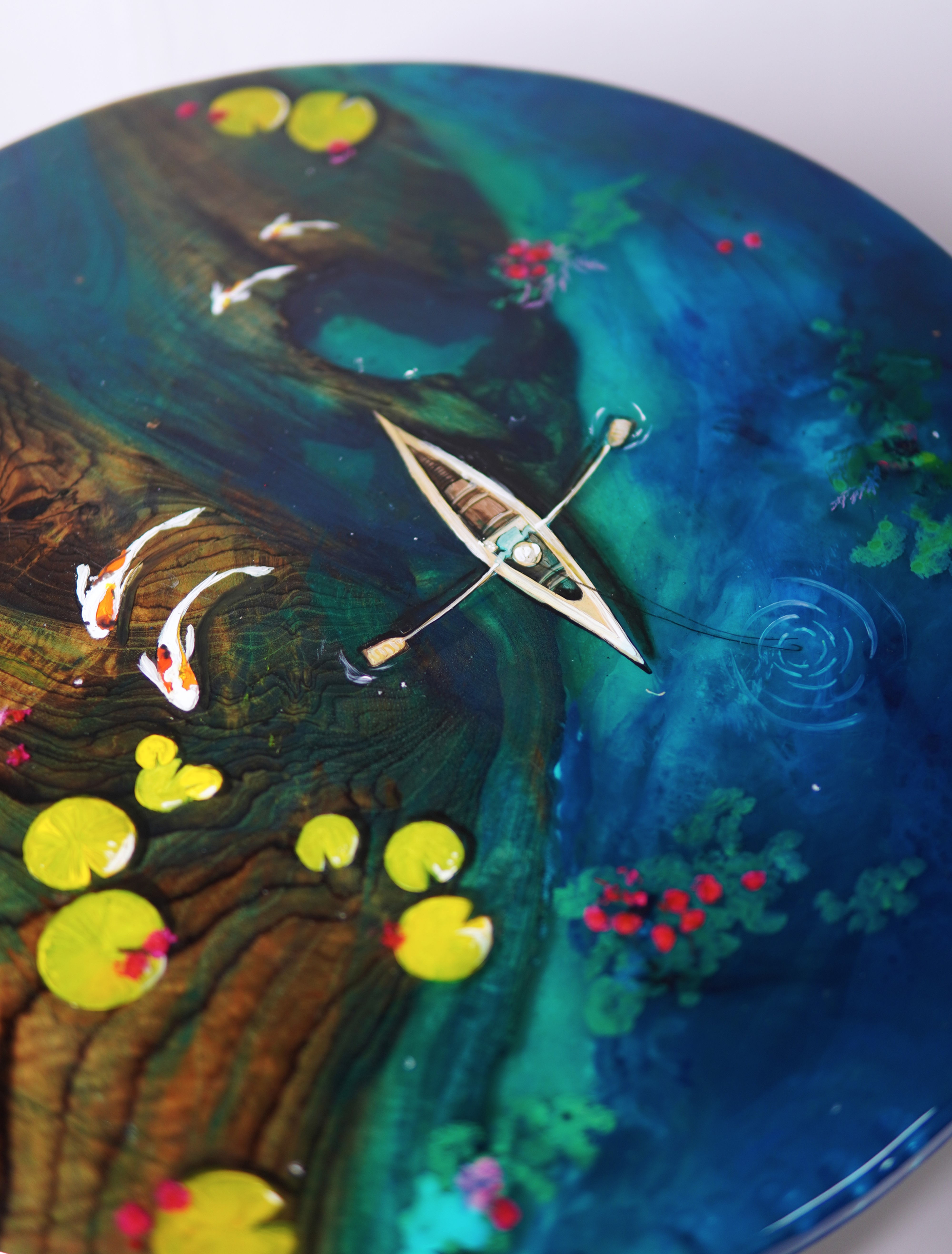 HAND PAINTED KOI FISH POND - RESIN COFFEE TABLE