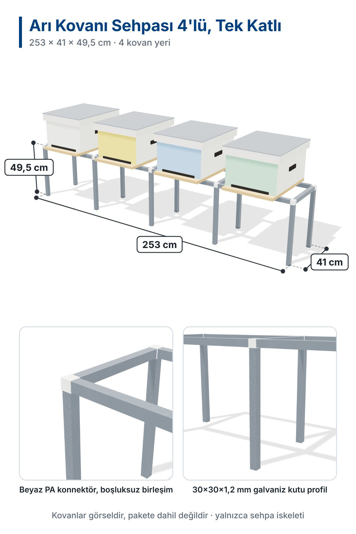Arı kovanı sehpası 4'lü tek katlı 253x41 - görsel 1/8