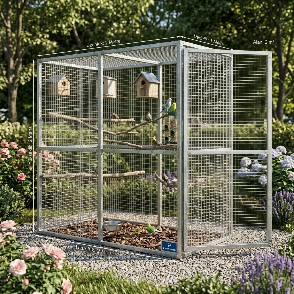 2m² Galvaniz Profil Kuş Evi Salma Kuş Kafesi