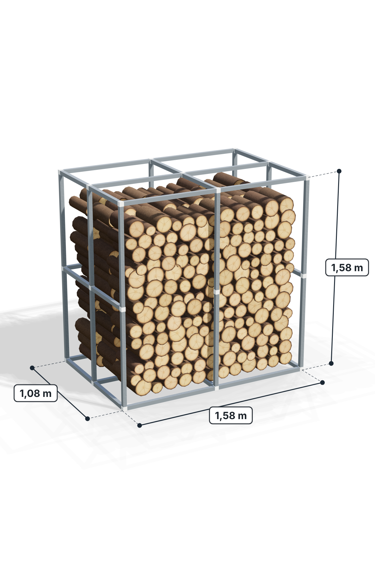 Galvaniz Ekonomik Odunluk 1,58 × 1,08 × 1,58 m, Düz Çatı - ölçülü ürün görseli