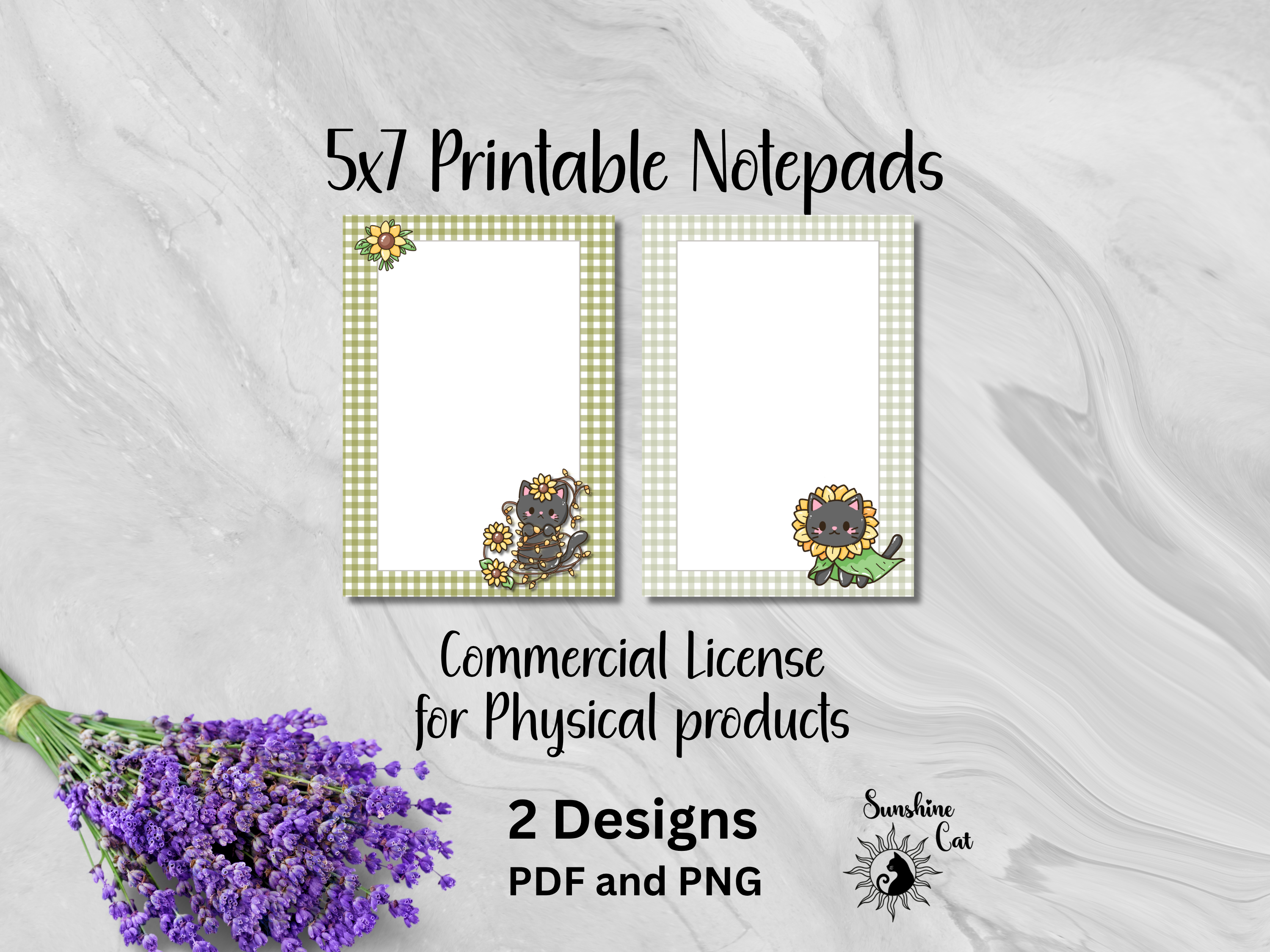 Sunflower Cat- Printable Notepad Bundle- 5x7 inch