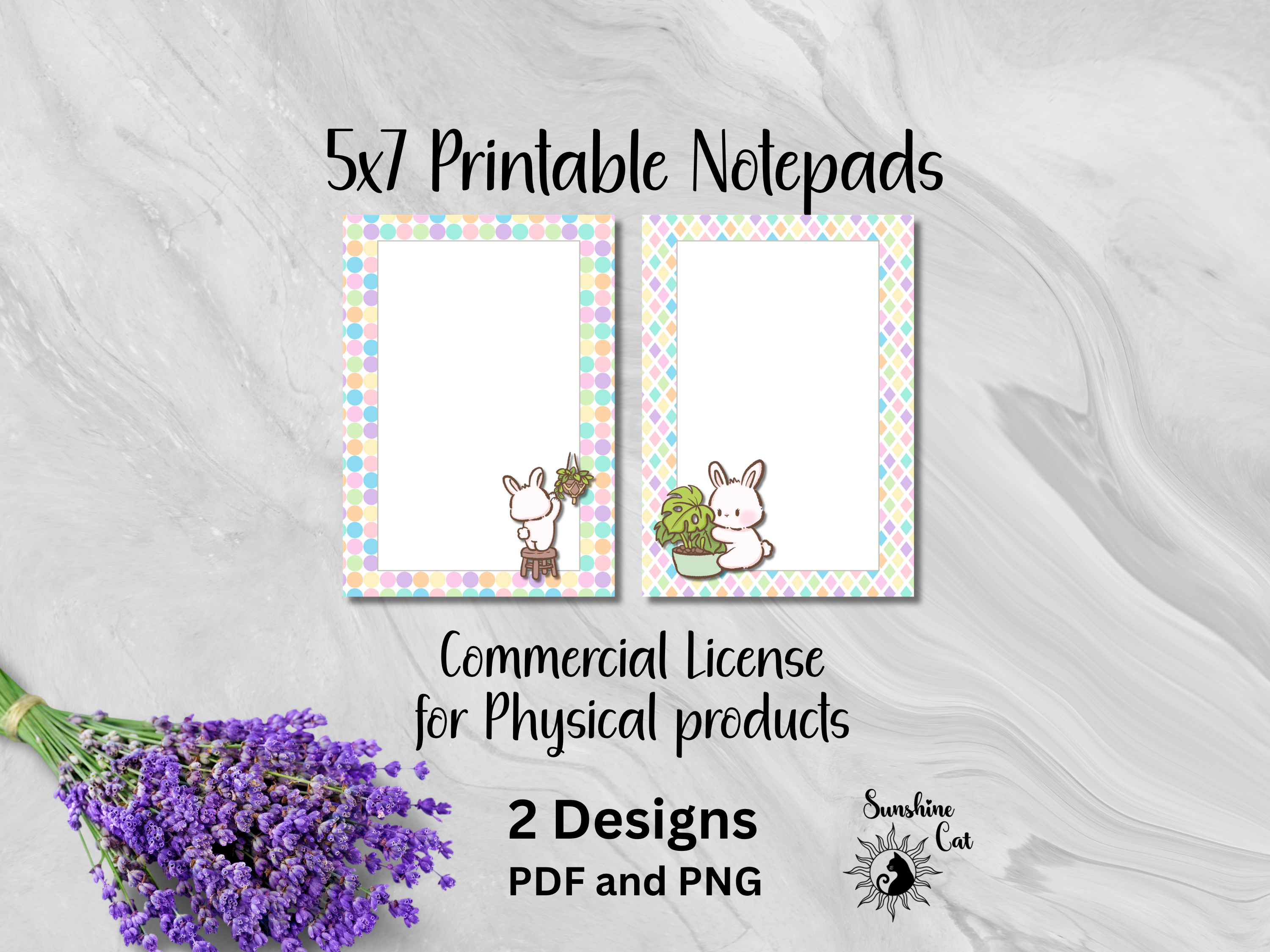 Pastel Garden Bunny- Printable Notepad Bundle- 5x7 inch