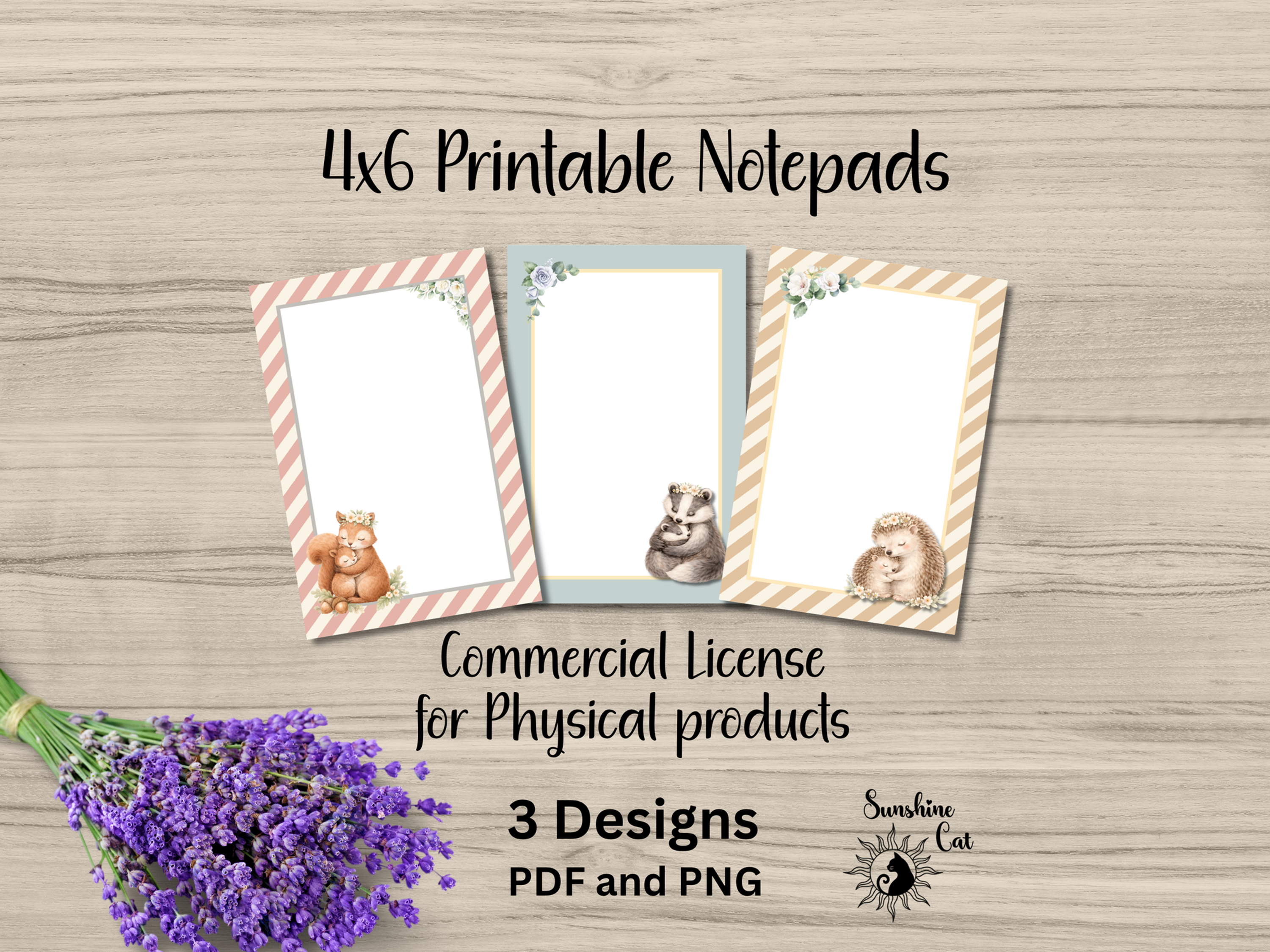 4x6 printable notepad bundle with 3 woodland designs