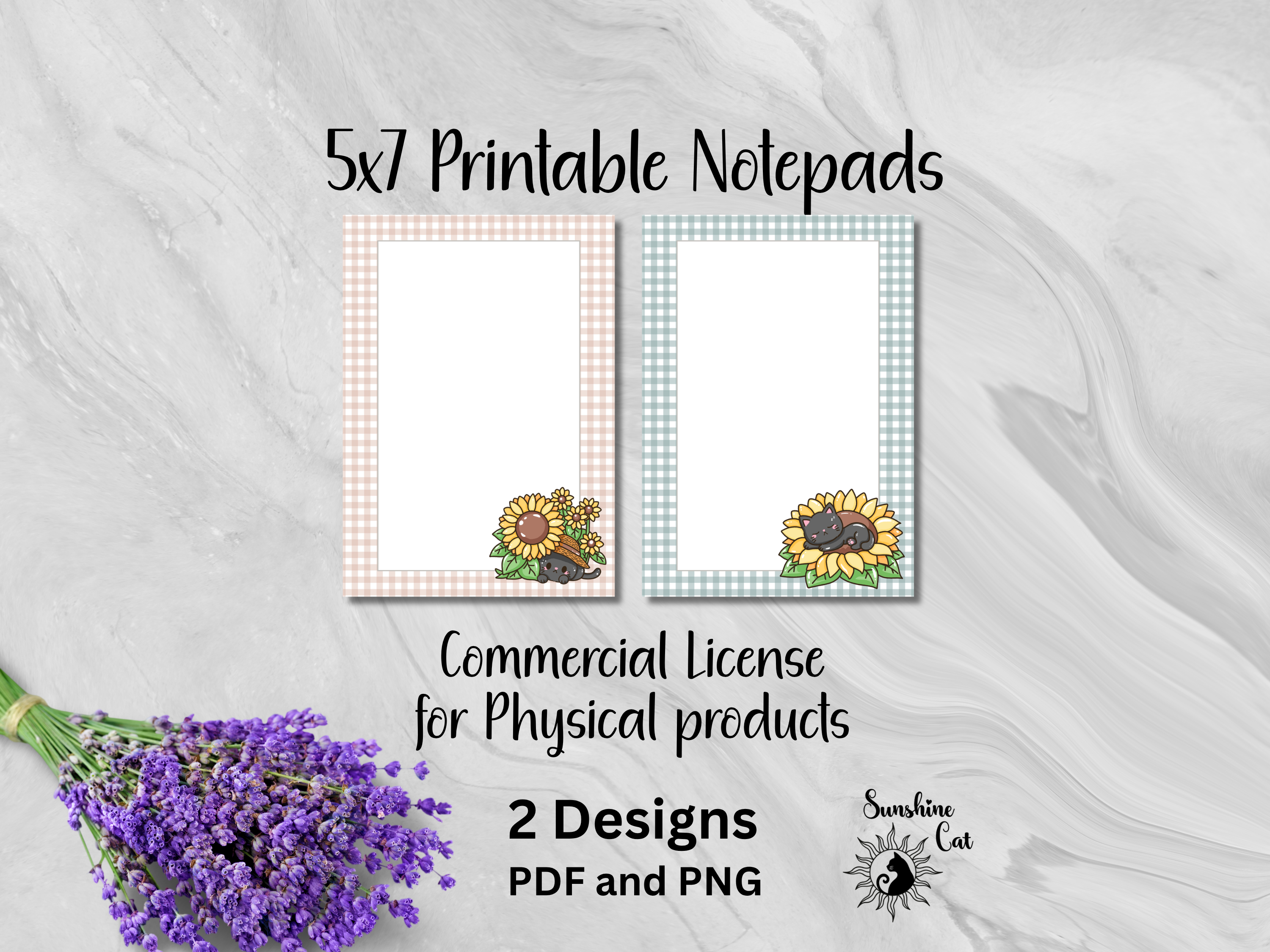 Sunflower Cat- Printable Notepad Bundle- 5x7 inch