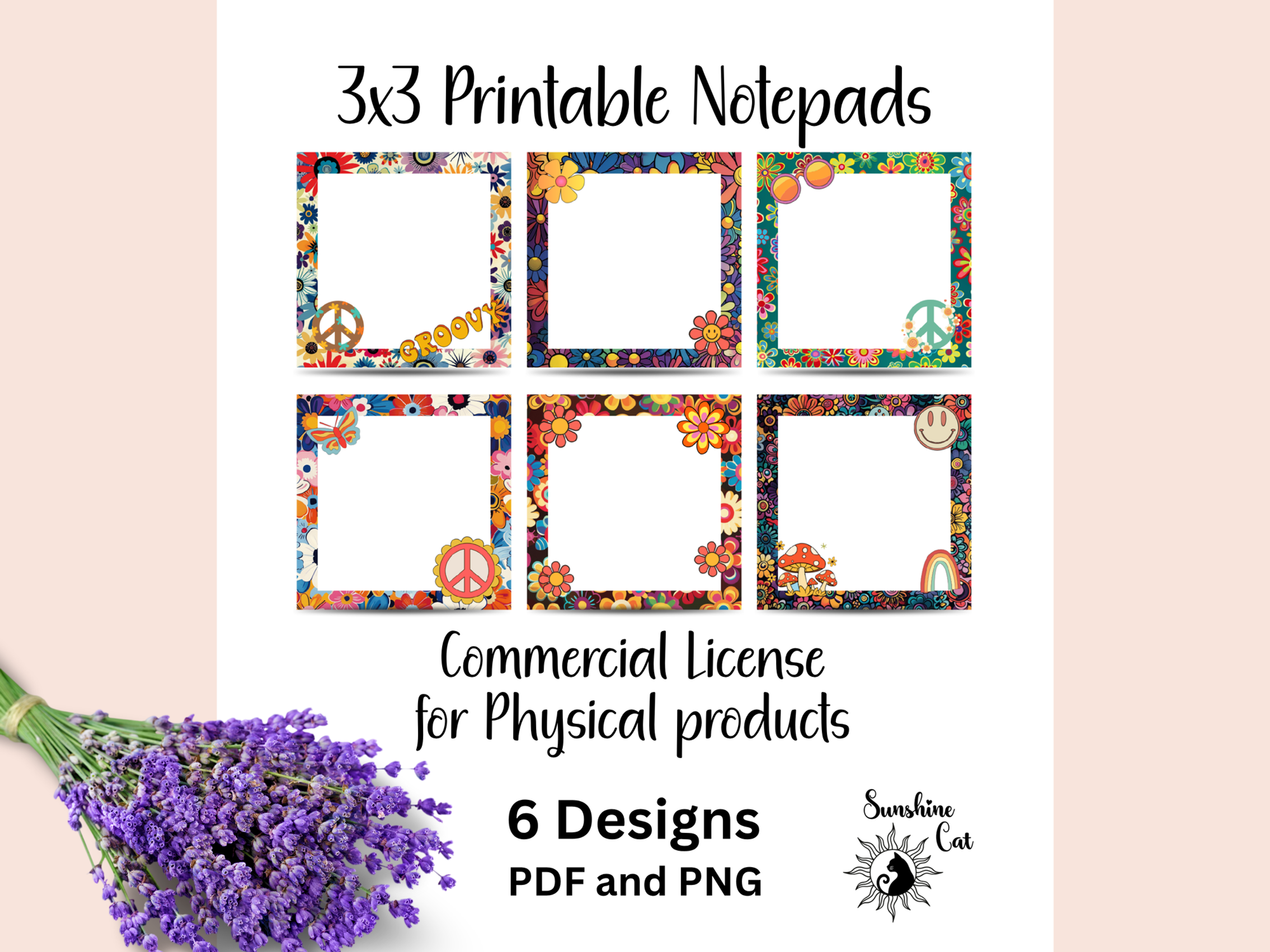 Groovy Flowers Printable Notepad Bundle- 3x3 inch