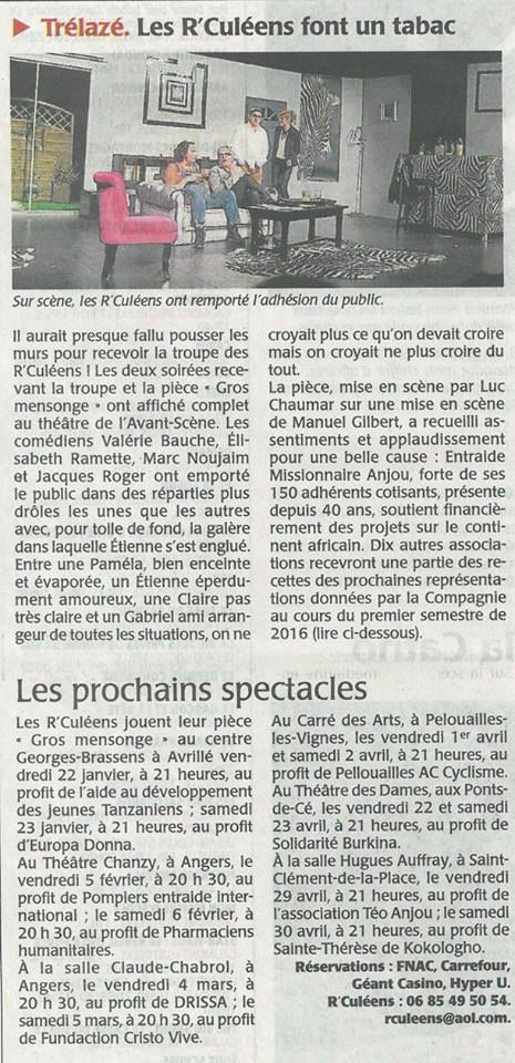R'culéens Théâtre Angers - Article Gros Mensonges Trélazé
