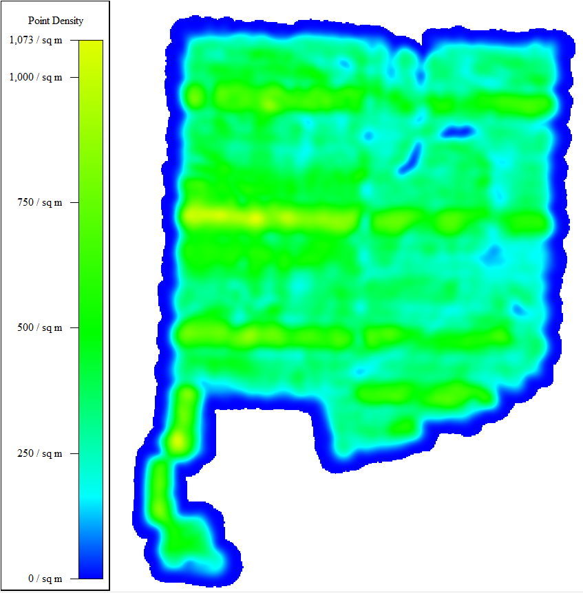 LiDAR point density heat map